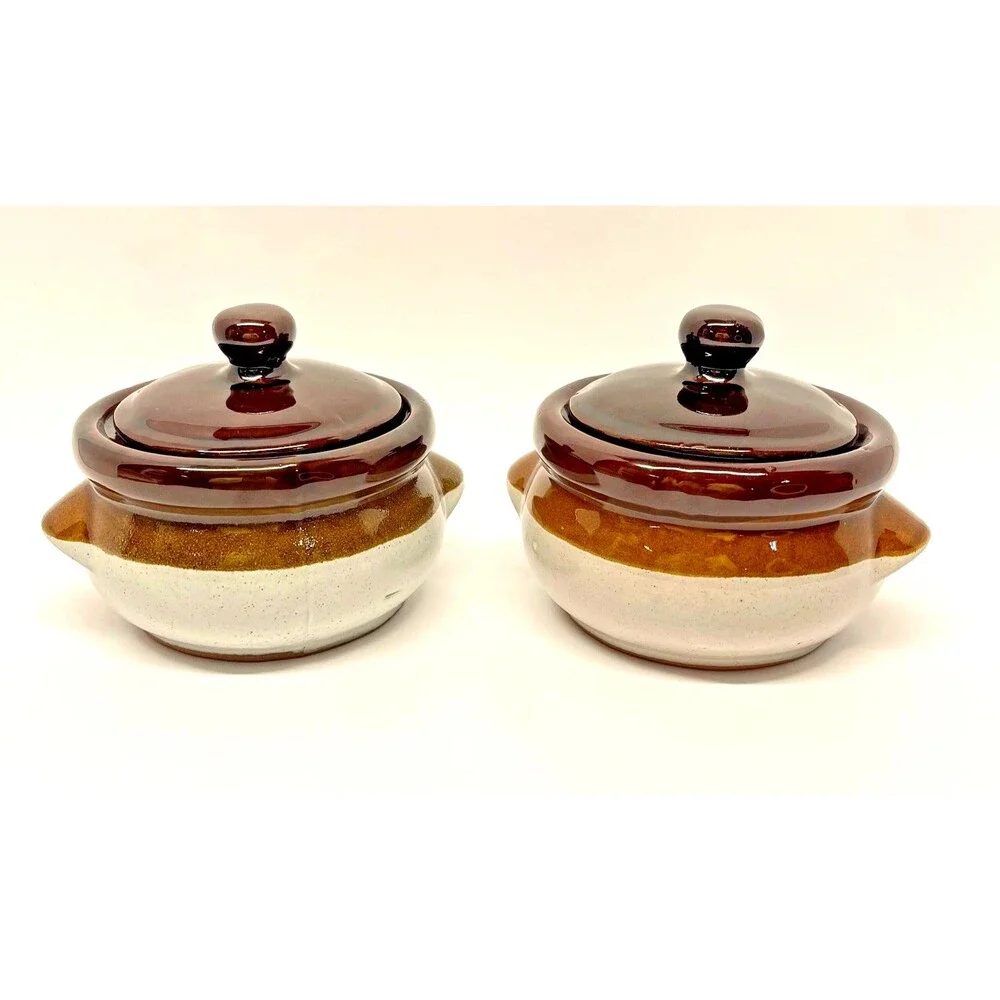 MCM Vintage Pair of Gailstyn-Sutton Brittany Ceramic Crocks Brown Drip Glaze 70s